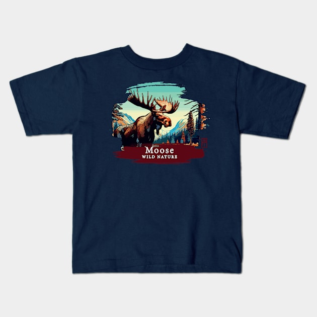 Moose- WILD NATURE - MOSE -9 Kids T-Shirt by ArtProjectShop